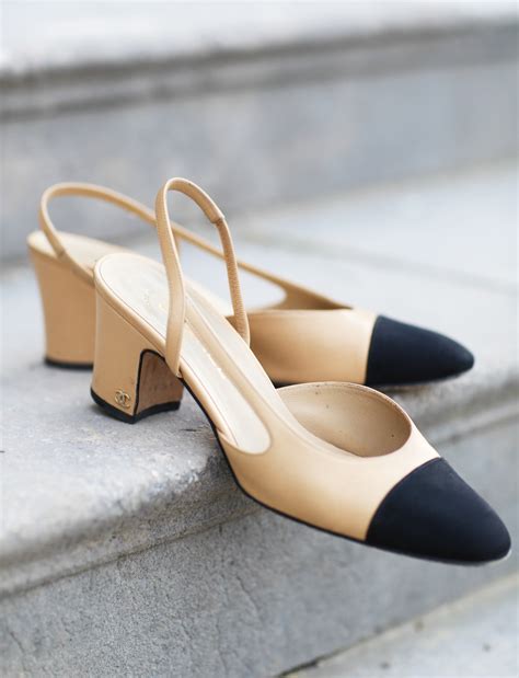 chanel two-tone slingback|chanel pumps beige and black.